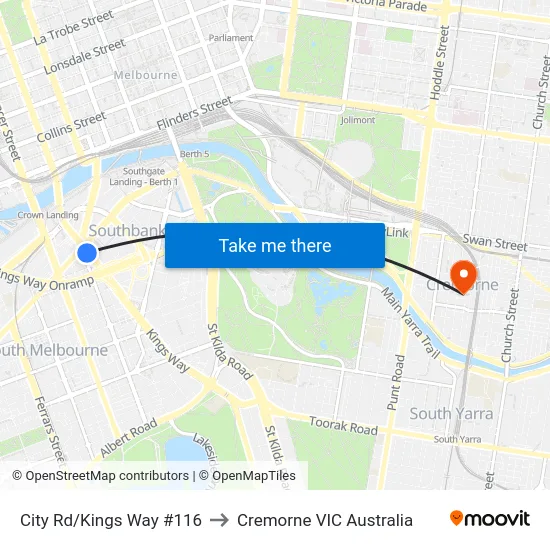 City Rd/Kings Way #116 to Cremorne VIC Australia map