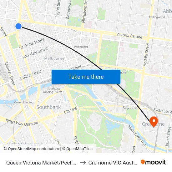 Queen Victoria Market/Peel St #9 to Cremorne VIC Australia map