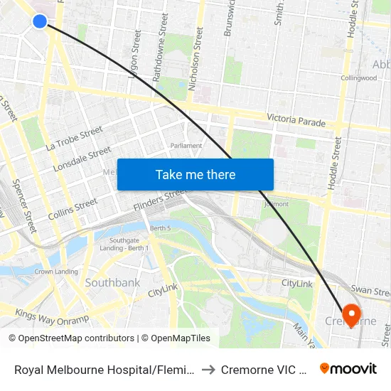 Royal Melbourne Hospital/Flemington Rd #14 to Cremorne VIC Australia map