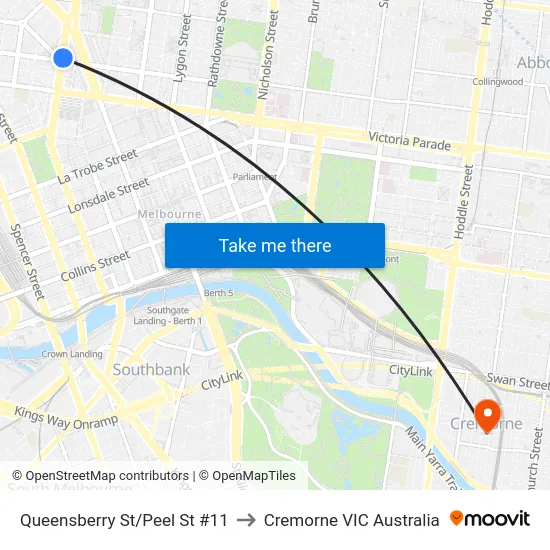 Queensberry St/Peel St #11 to Cremorne VIC Australia map