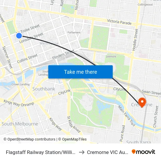 Flagstaff Railway Station/William St #7 to Cremorne VIC Australia map