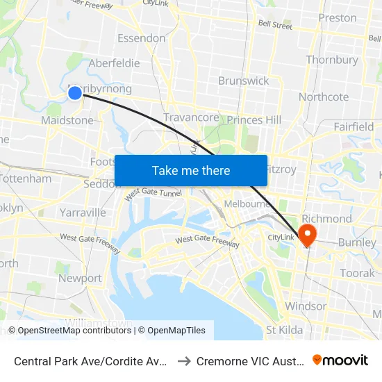 Central Park Ave/Cordite Ave #49 to Cremorne VIC Australia map