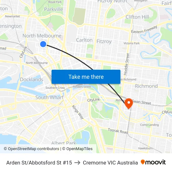 Arden St/Abbotsford St #15 to Cremorne VIC Australia map