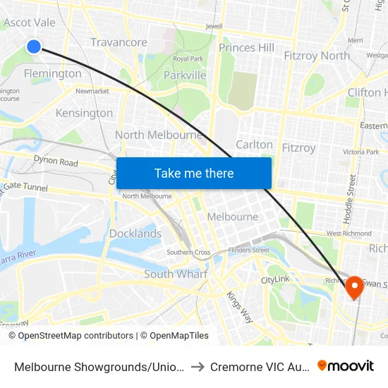Melbourne Showgrounds/Union Rd #33 to Cremorne VIC Australia map