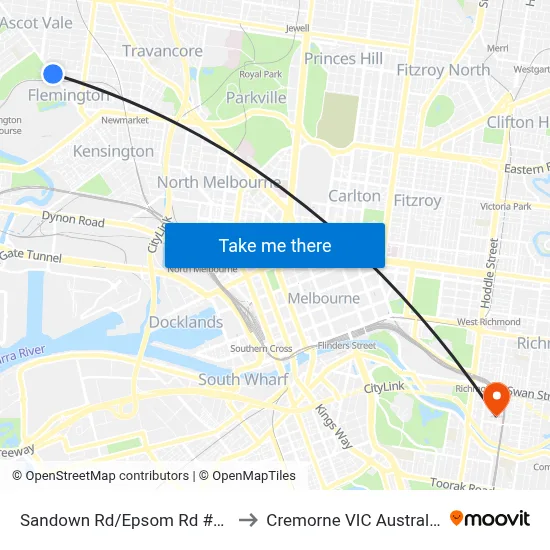 Sandown Rd/Epsom Rd #32 to Cremorne VIC Australia map