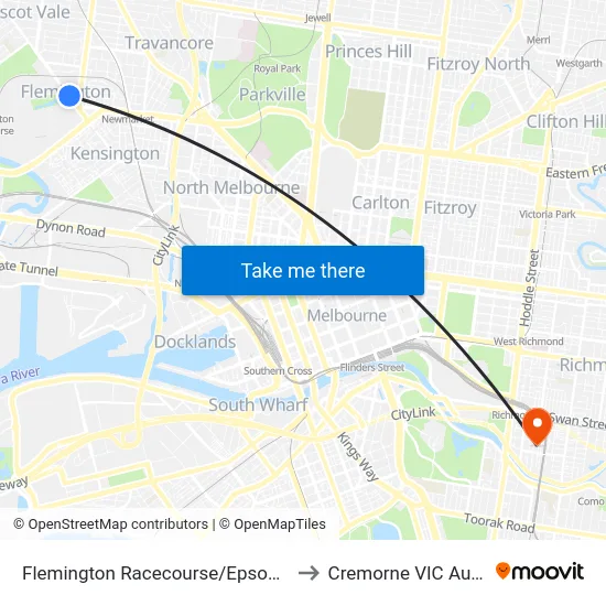 Flemington Racecourse/Epsom Rd #30 to Cremorne VIC Australia map