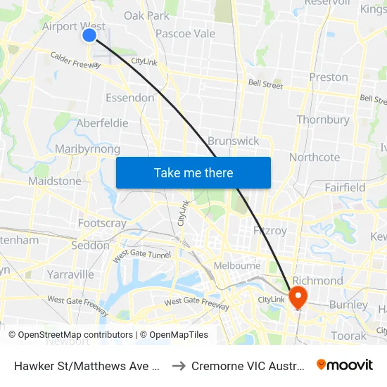 Hawker St/Matthews Ave #57 to Cremorne VIC Australia map