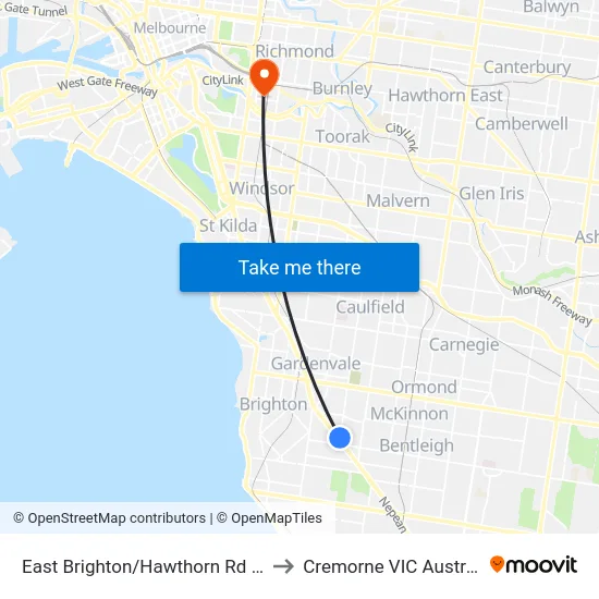 East Brighton/Hawthorn Rd #68 to Cremorne VIC Australia map