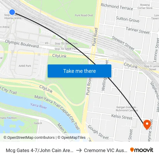 Mcg Gates 4-7/John Cain Arena #7c to Cremorne VIC Australia map