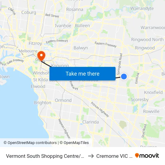 Vermont South Shopping Centre/Burwood Hwy #75 to Cremorne VIC Australia map