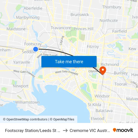 Footscray Station/Leeds St #64 to Cremorne VIC Australia map