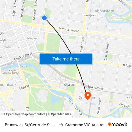 Brunswick St/Gertrude St #13 to Cremorne VIC Australia map