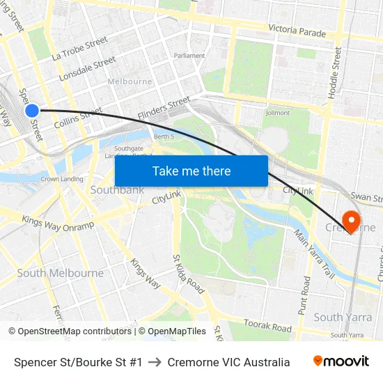 Spencer St/Bourke St #1 to Cremorne VIC Australia map