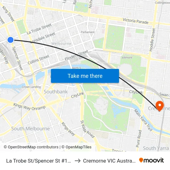 La Trobe St/Spencer St #119 to Cremorne VIC Australia map