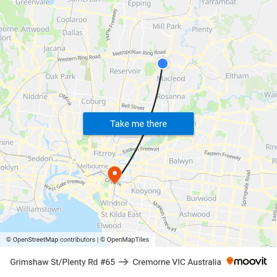 Grimshaw St/Plenty Rd #65 to Cremorne VIC Australia map