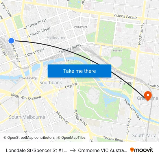 Lonsdale St/Spencer St #120 to Cremorne VIC Australia map