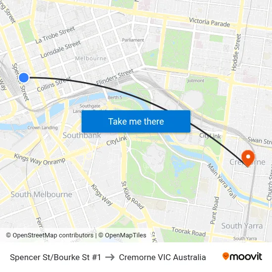 Spencer St/Bourke St #1 to Cremorne VIC Australia map