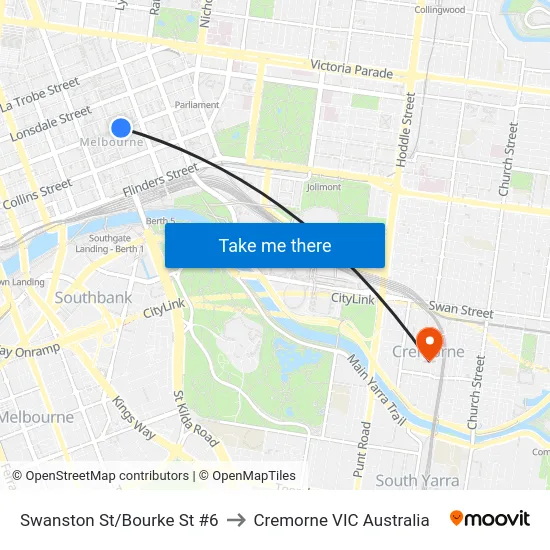 Swanston St/Bourke St #6 to Cremorne VIC Australia map