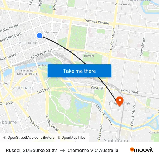 Russell St/Bourke St #7 to Cremorne VIC Australia map