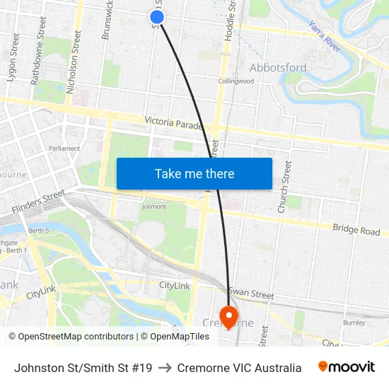 Johnston St/Smith St #19 to Cremorne VIC Australia map