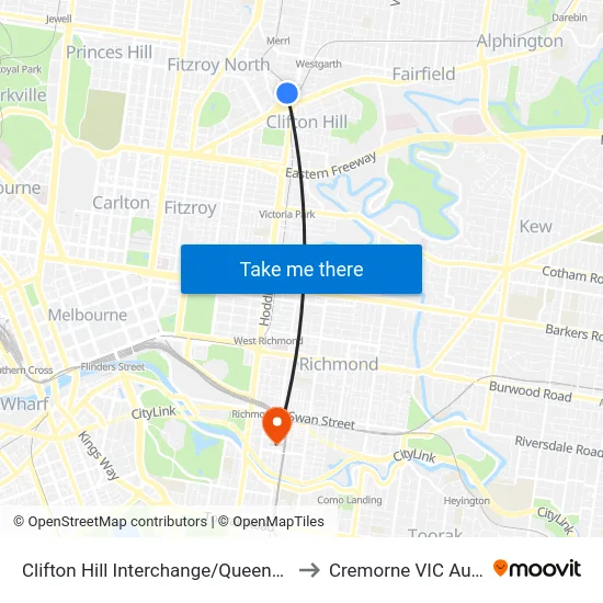 Clifton Hill Interchange/Queens Pde #25 to Cremorne VIC Australia map