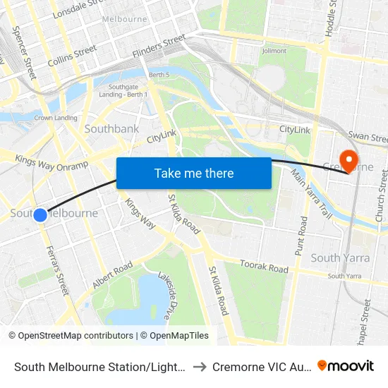 South Melbourne Station/Light Rail #127 to Cremorne VIC Australia map