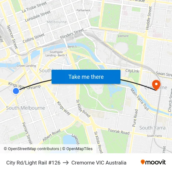City Rd/Light Rail #126 to Cremorne VIC Australia map
