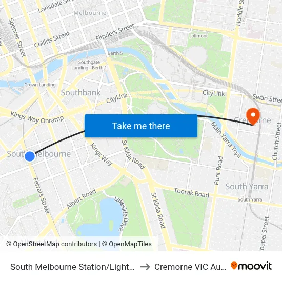 South Melbourne Station/Light Rail #127 to Cremorne VIC Australia map