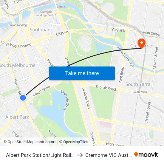 Albert Park Station/Light Rail #128 to Cremorne VIC Australia map