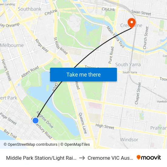 Middle Park Station/Light Rail #130 to Cremorne VIC Australia map