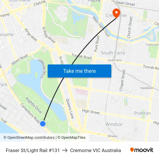 Fraser St/Light Rail #131 to Cremorne VIC Australia map