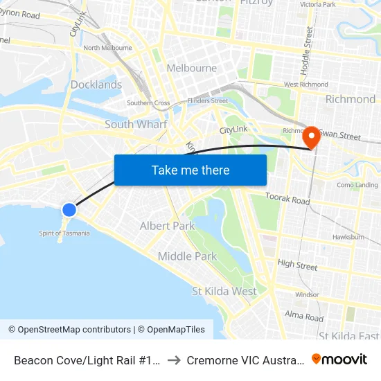 Beacon Cove/Light Rail #129 to Cremorne VIC Australia map