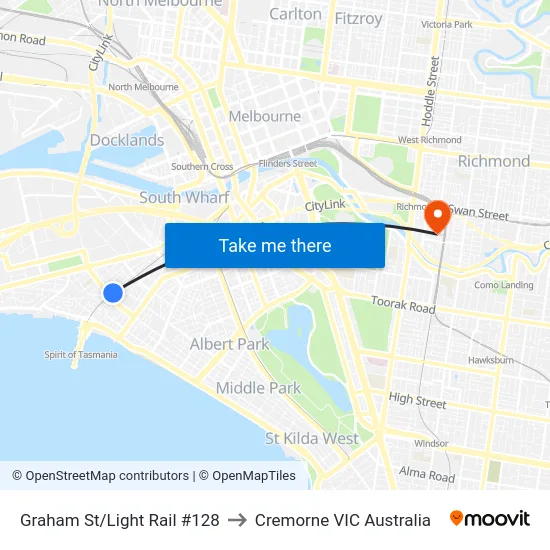 Graham St/Light Rail #128 to Cremorne VIC Australia map