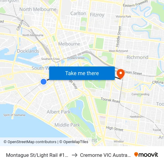 Montague St/Light Rail #126 to Cremorne VIC Australia map