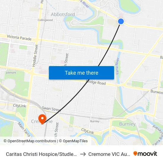 Caritas Christi Hospice/Studley Park Rd to Cremorne VIC Australia map