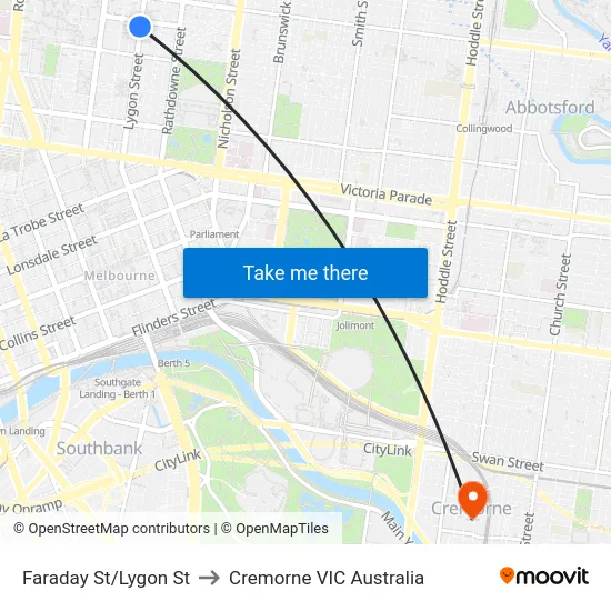 Faraday St/Lygon St to Cremorne VIC Australia map