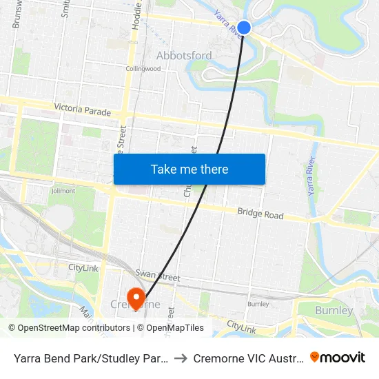 Yarra Bend Park/Studley Park Rd to Cremorne VIC Australia map