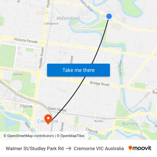 Walmer St/Studley Park Rd to Cremorne VIC Australia map