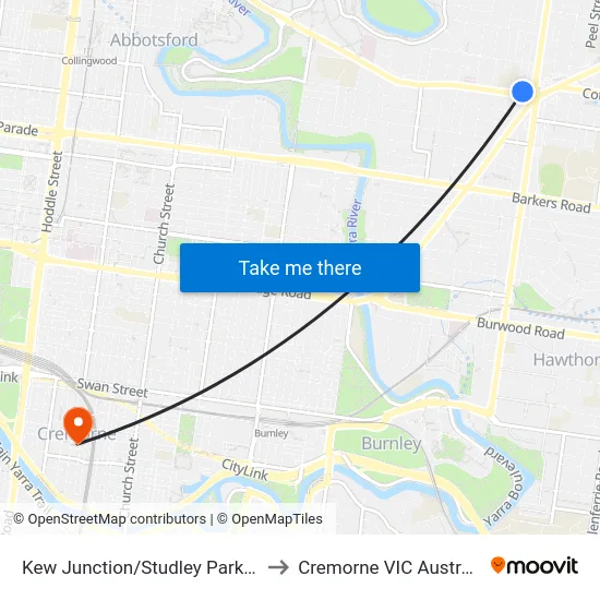 Kew Junction/Studley Park Rd to Cremorne VIC Australia map