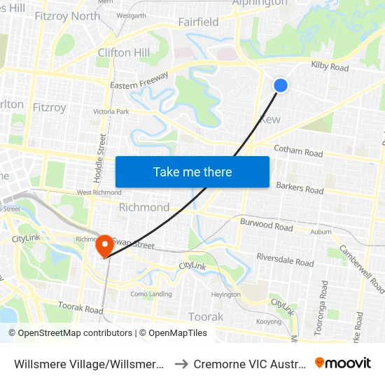 Willsmere Village/Willsmere Rd to Cremorne VIC Australia map