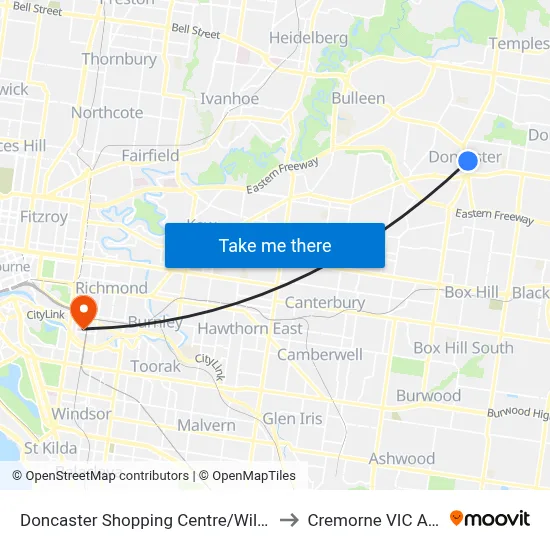 Doncaster Shopping Centre/Williamsons Rd to Cremorne VIC Australia map
