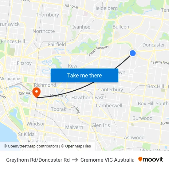Greythorn Rd/Doncaster Rd to Cremorne VIC Australia map