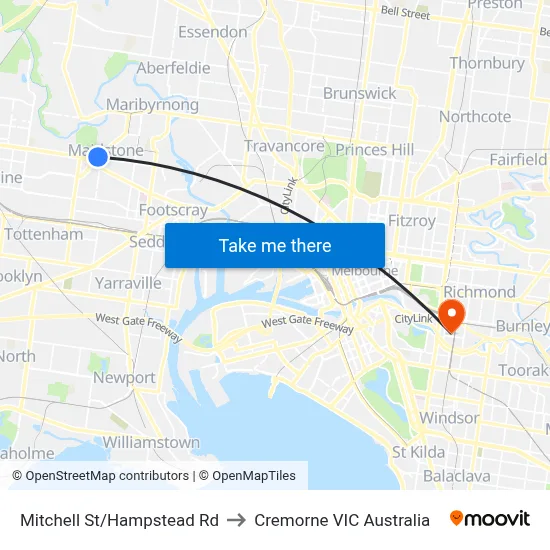 Mitchell St/Hampstead Rd to Cremorne VIC Australia map