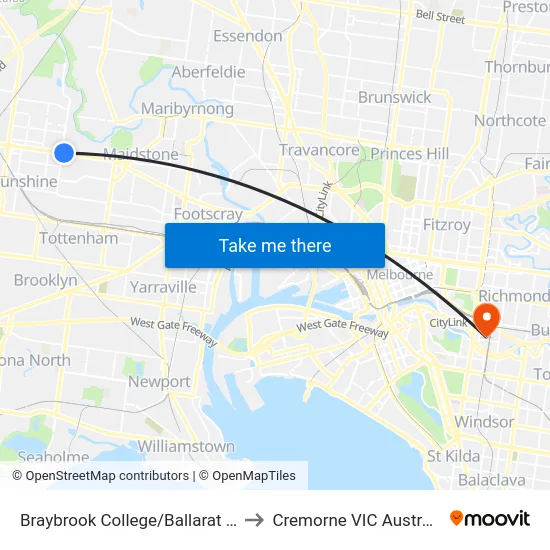 Braybrook College/Ballarat Rd to Cremorne VIC Australia map
