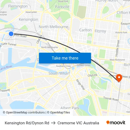 Kensington Rd/Dynon Rd to Cremorne VIC Australia map