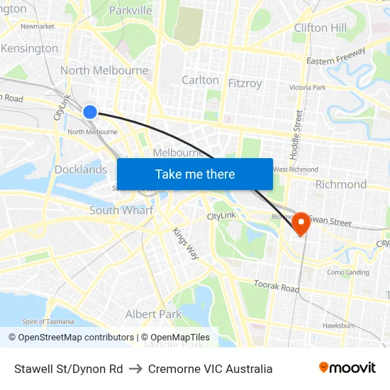 Stawell St/Dynon Rd to Cremorne VIC Australia map
