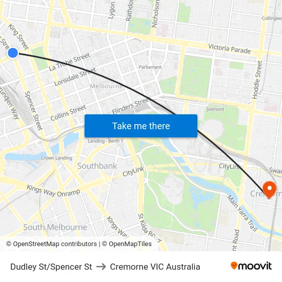 Dudley St/Spencer St to Cremorne VIC Australia map