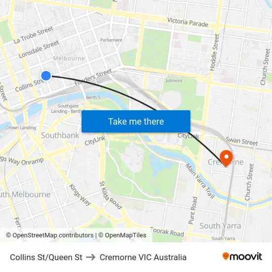 Collins St/Queen St to Cremorne VIC Australia map