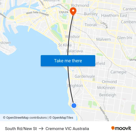 South Rd/New St to Cremorne VIC Australia map