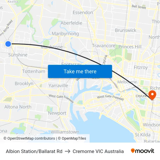 Albion Station/Ballarat Rd to Cremorne VIC Australia map